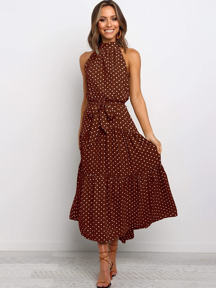 Abito midi svasato a pois da donna