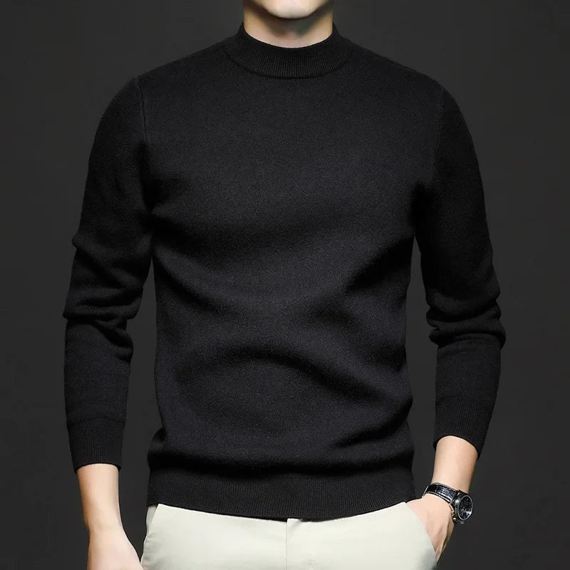 Maglione da uomo in lana premium con collo a vita media – Maglione caldo ed elegante