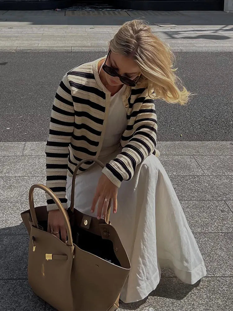 Cardigan a righe color block da donna – Maglieria casual con bottoni