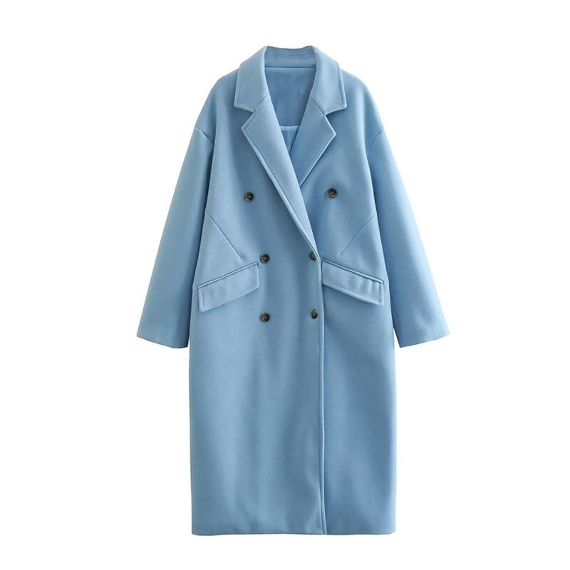 Cappotto lungo in lana premium da donna - Cappotto lungo doppiopetto