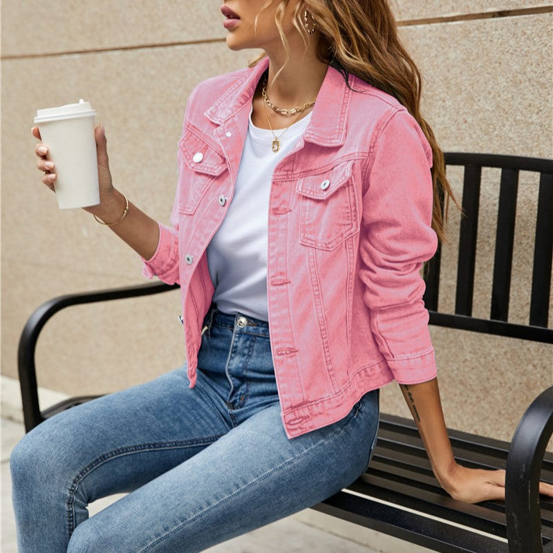 Giacca corta in denim da donna - Elegante giacca casual estiva