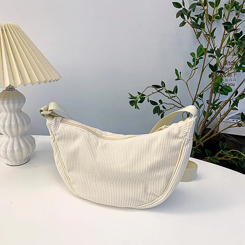 Borsa a Tracolla Donna Vintage in Velluto a Coste – Tracolla Regolabile Borsa Leggera e Casual per Uso Quotidiano