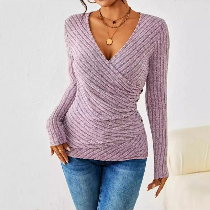 Blusa avvolgente a maniche lunghe da donna
