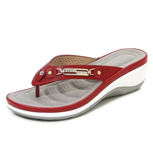 Pantofole estive ortopediche da donna con zeppa bassa – Plantare morbido imbottito, design traspirante e di supporto per comfort tutto il giorno