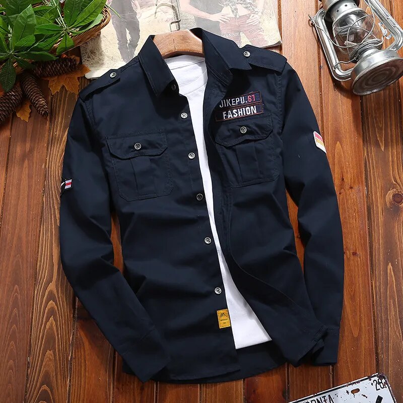 Camicia da uomo Ranger a maniche lunghe con bottoni e tasche sul petto - Stile classico utility