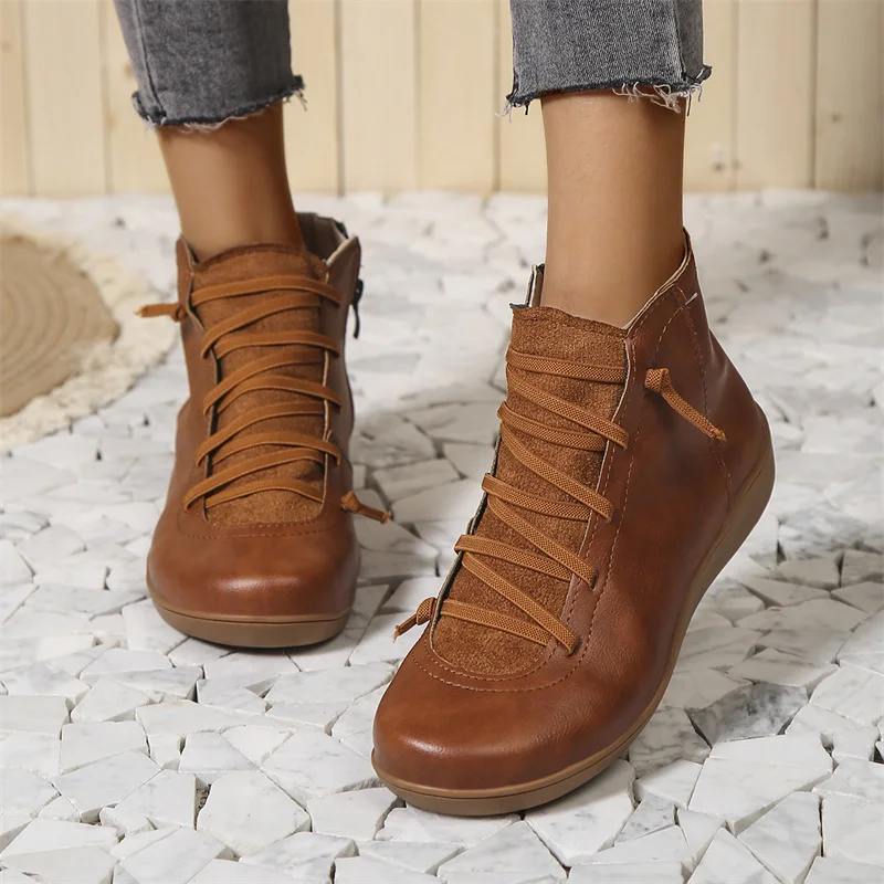 Stivaletti ortopedici da donna in pelle impermeabile con lacci - Comfort quotidiano