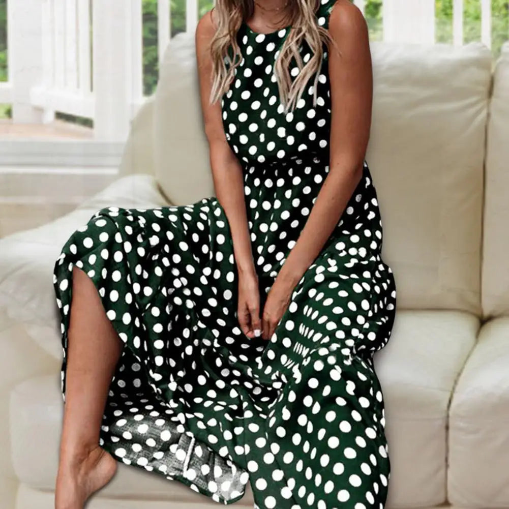 Maxi vestito donna stile vintage – abito estivo con fantasia a pois
