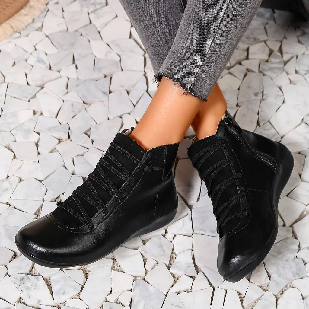 Stivaletti ortopedici da donna in pelle impermeabile con lacci - Comfort quotidiano