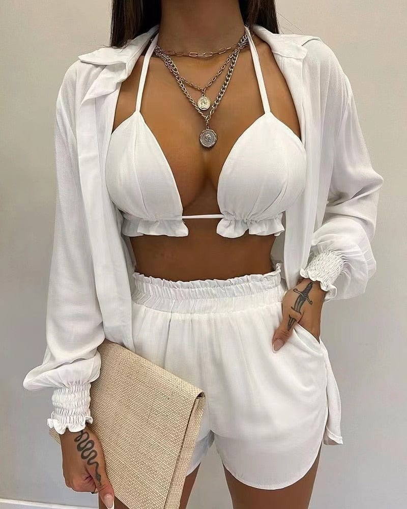 Set da Spiaggia Elegante Premium da Bagno Colorati Donna 3 Pezzi Costumi