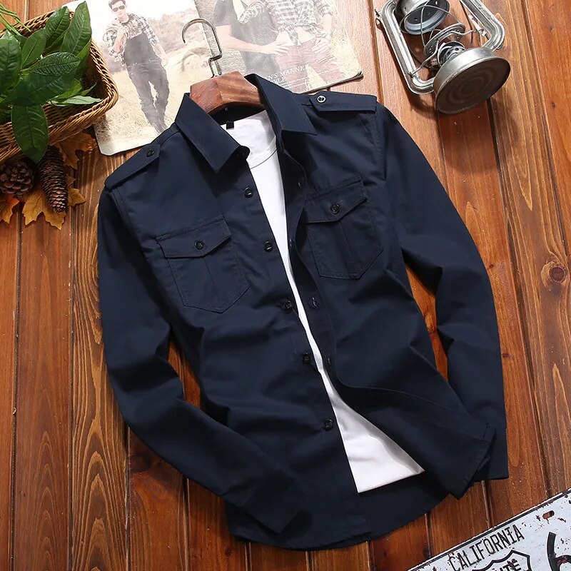 Camicia da uomo Ranger a maniche lunghe con bottoni e tasche sul petto - Stile classico utility