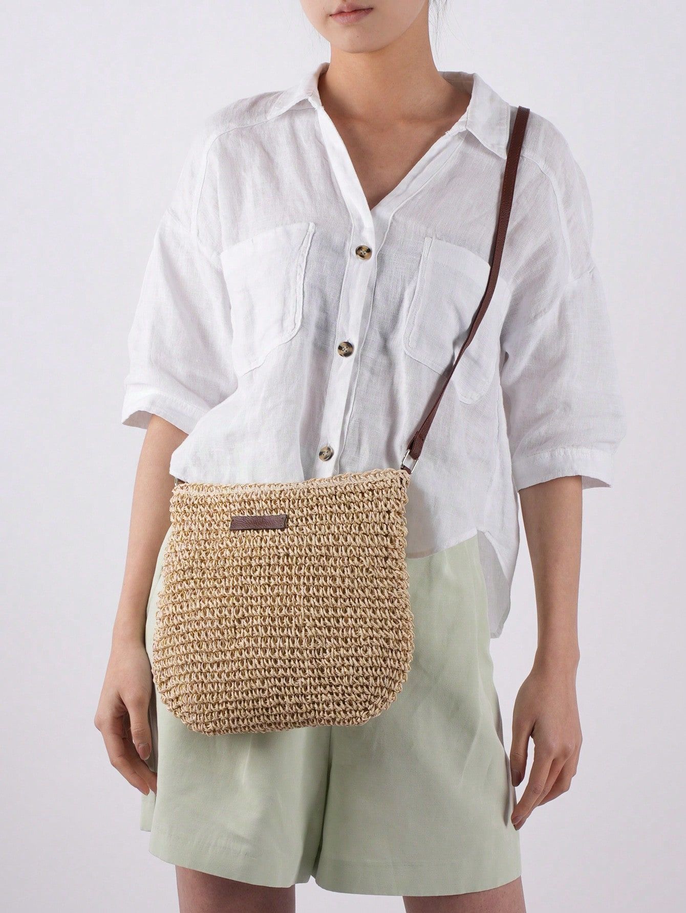 Borsa a Tracolla Estiva in Paglia Fatto a Mano Donna – Borsa Satchel Intrecciata Casual da Spiaggia