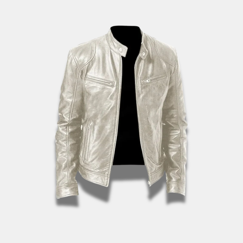Giacca in pelle classica da uomo – Giacca da motociclista slim fit di alta qualità con chiusura a cerniera