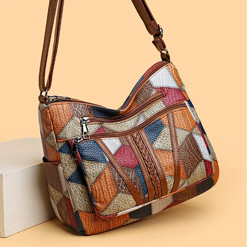 Borsa a tracolla vintage da donna con patchwork colorato - Borsa spaziosa