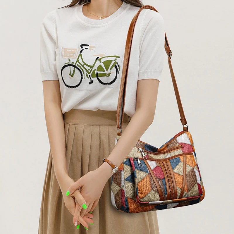 Borsa a tracolla vintage da donna con patchwork colorato - Borsa spaziosa