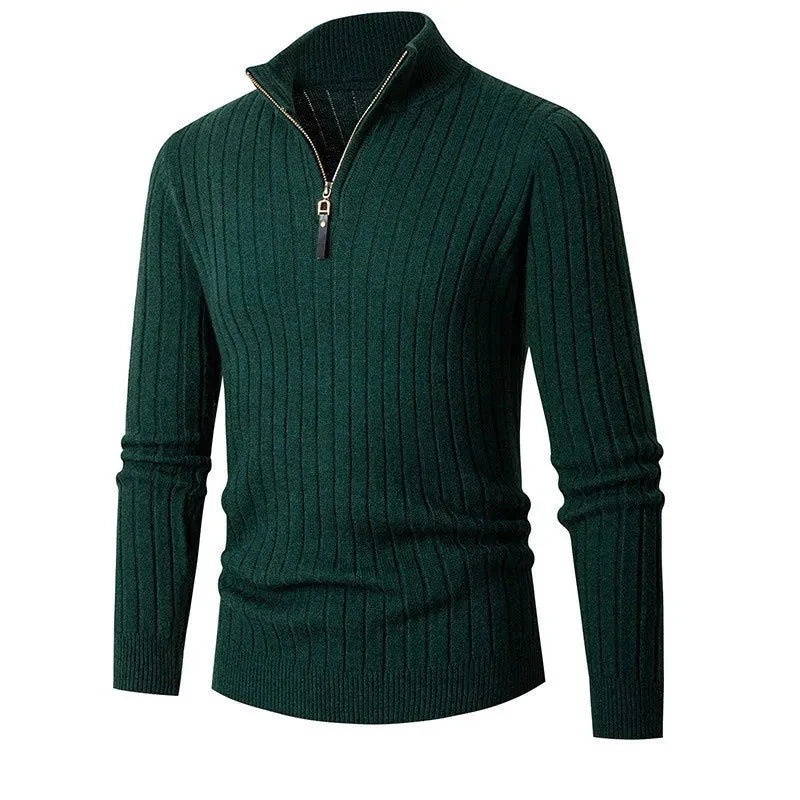 Maglione da uomo con mezza zip a coste morbide - Spun Blend con collo alto