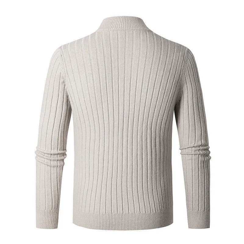 Maglione da uomo con mezza zip a coste morbide - Spun Blend con collo alto