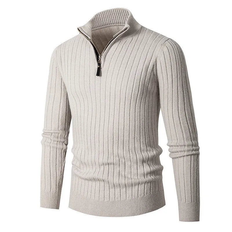 Maglione da uomo con mezza zip a coste morbide - Spun Blend con collo alto