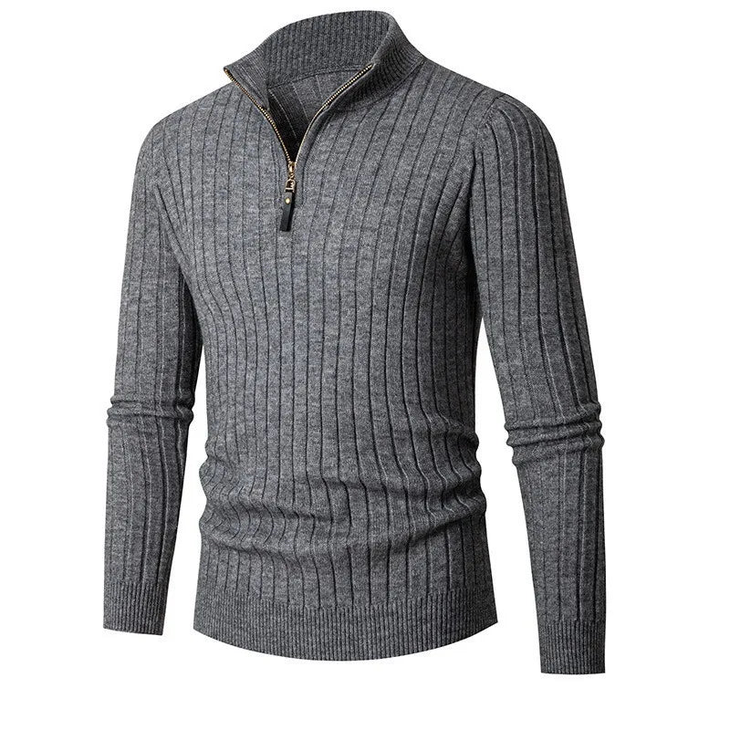 Maglione da uomo con mezza zip a coste morbide - Spun Blend con collo alto