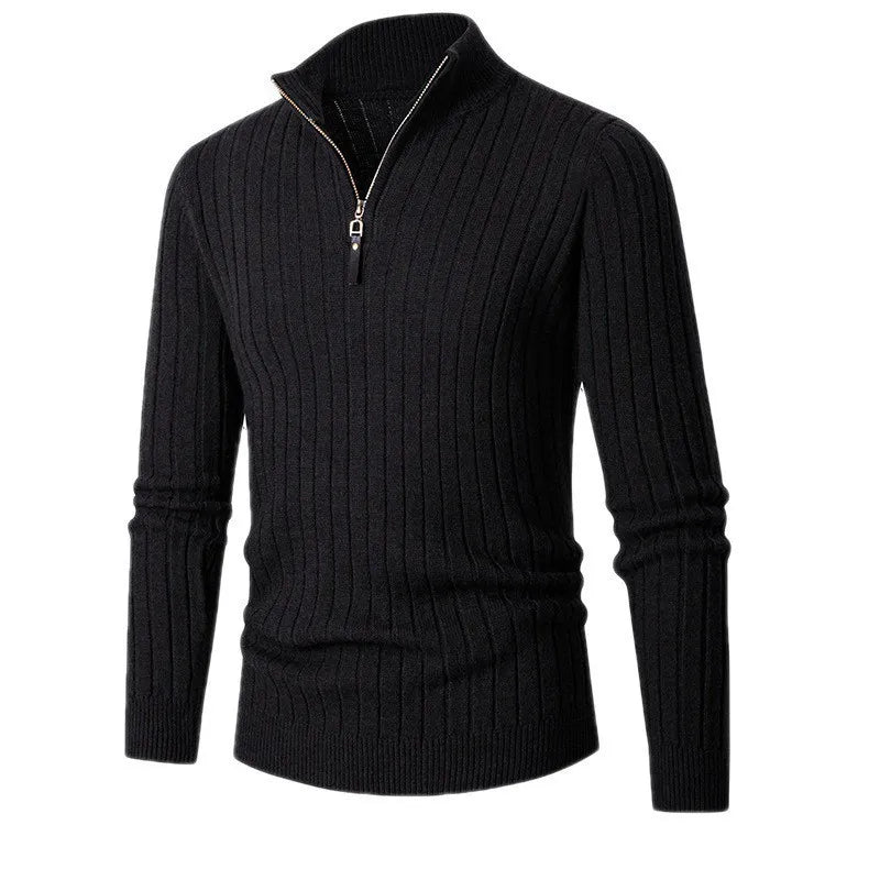 Maglione da uomo con mezza zip a coste morbide - Spun Blend con collo alto