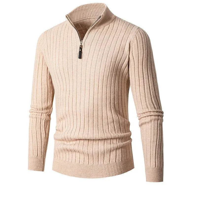 Maglione da uomo con mezza zip a coste morbide - Spun Blend con collo alto