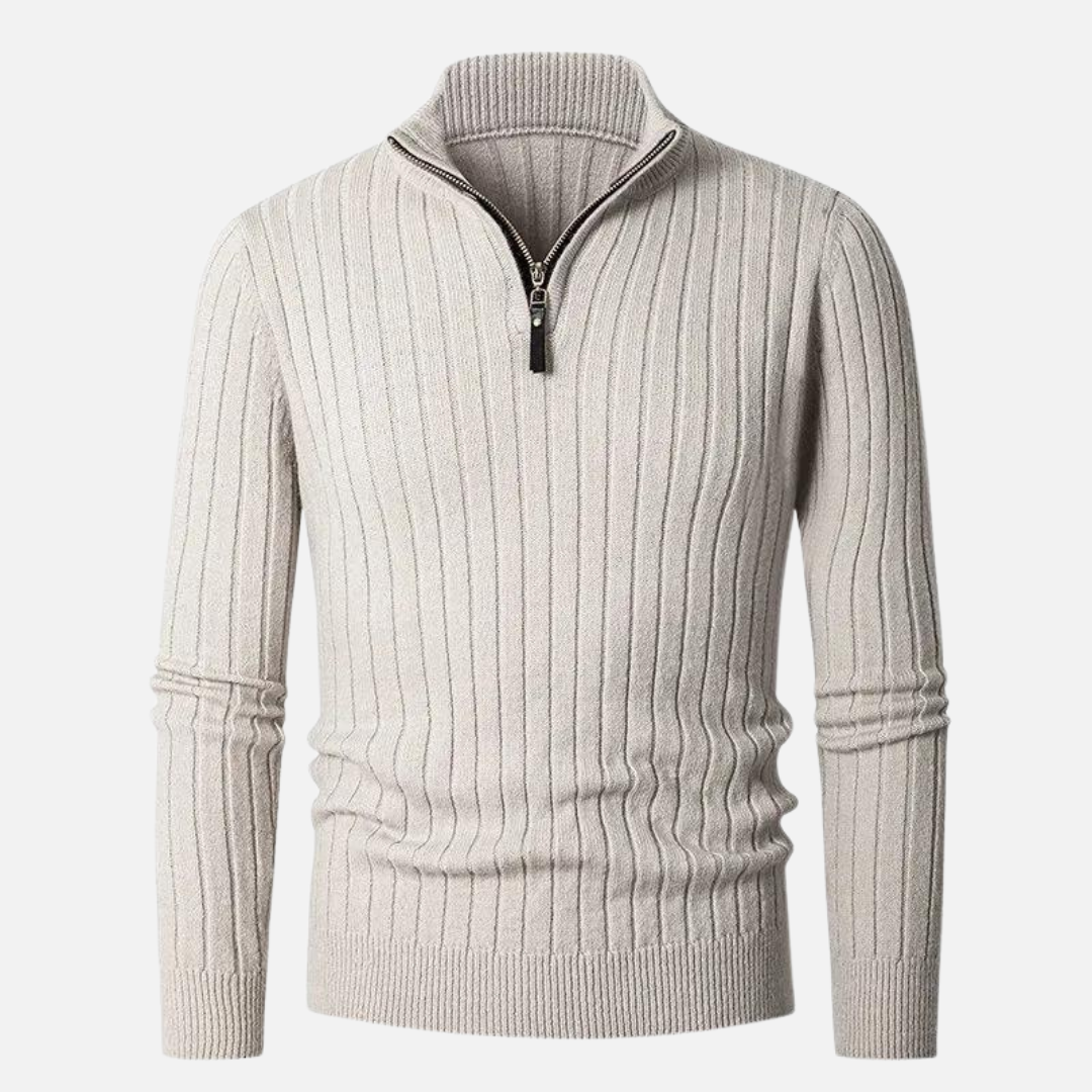 Maglione da uomo con mezza zip a coste morbide - Spun Blend con collo alto