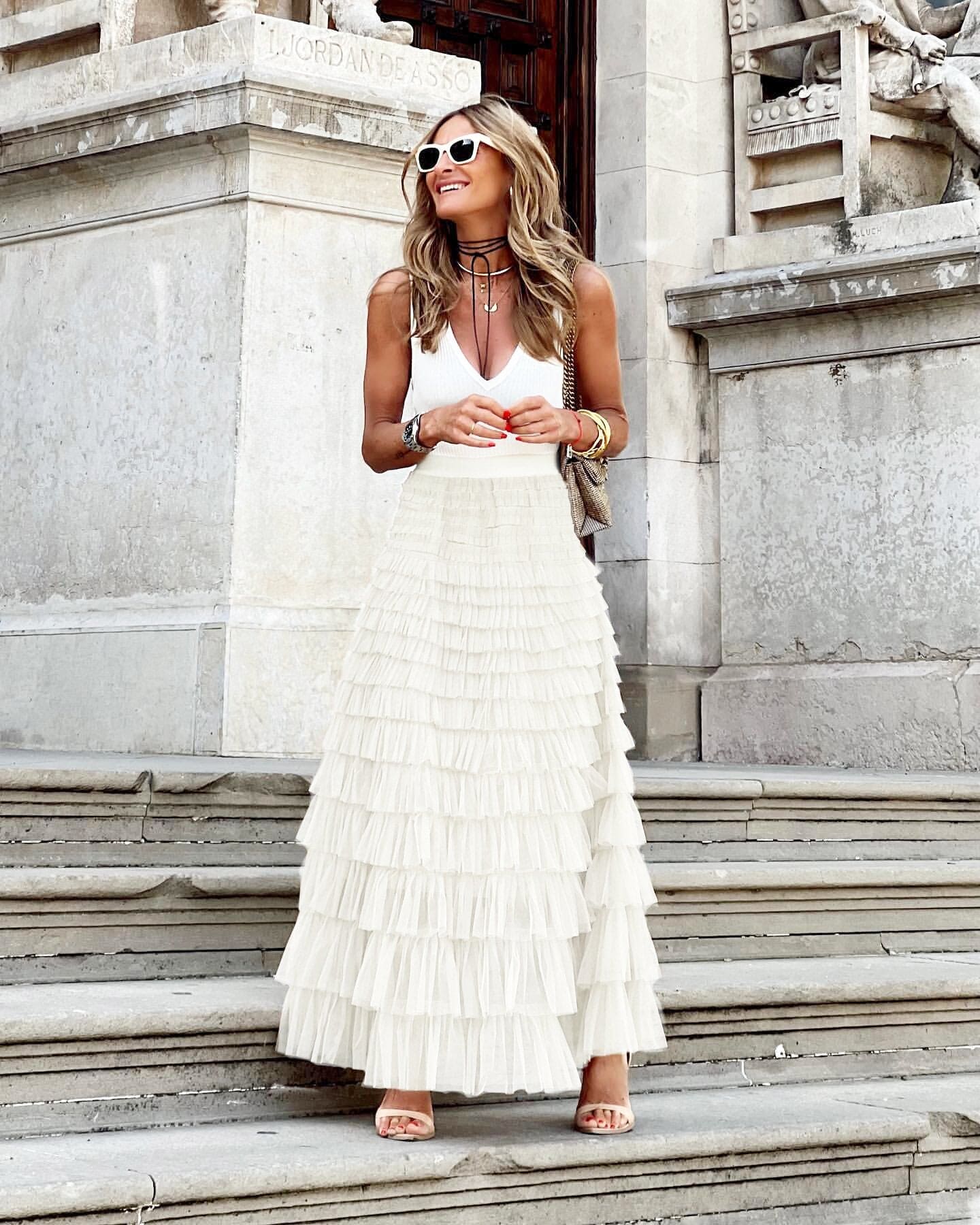 Gonna lunga in tulle con elastico in vita