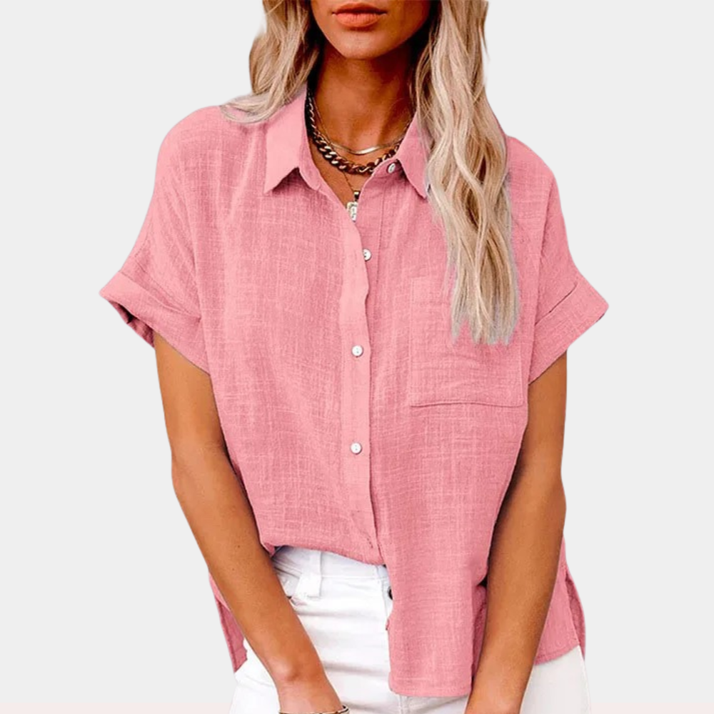 Camicia casual da donna in misto lino – maniche corte con bottoni