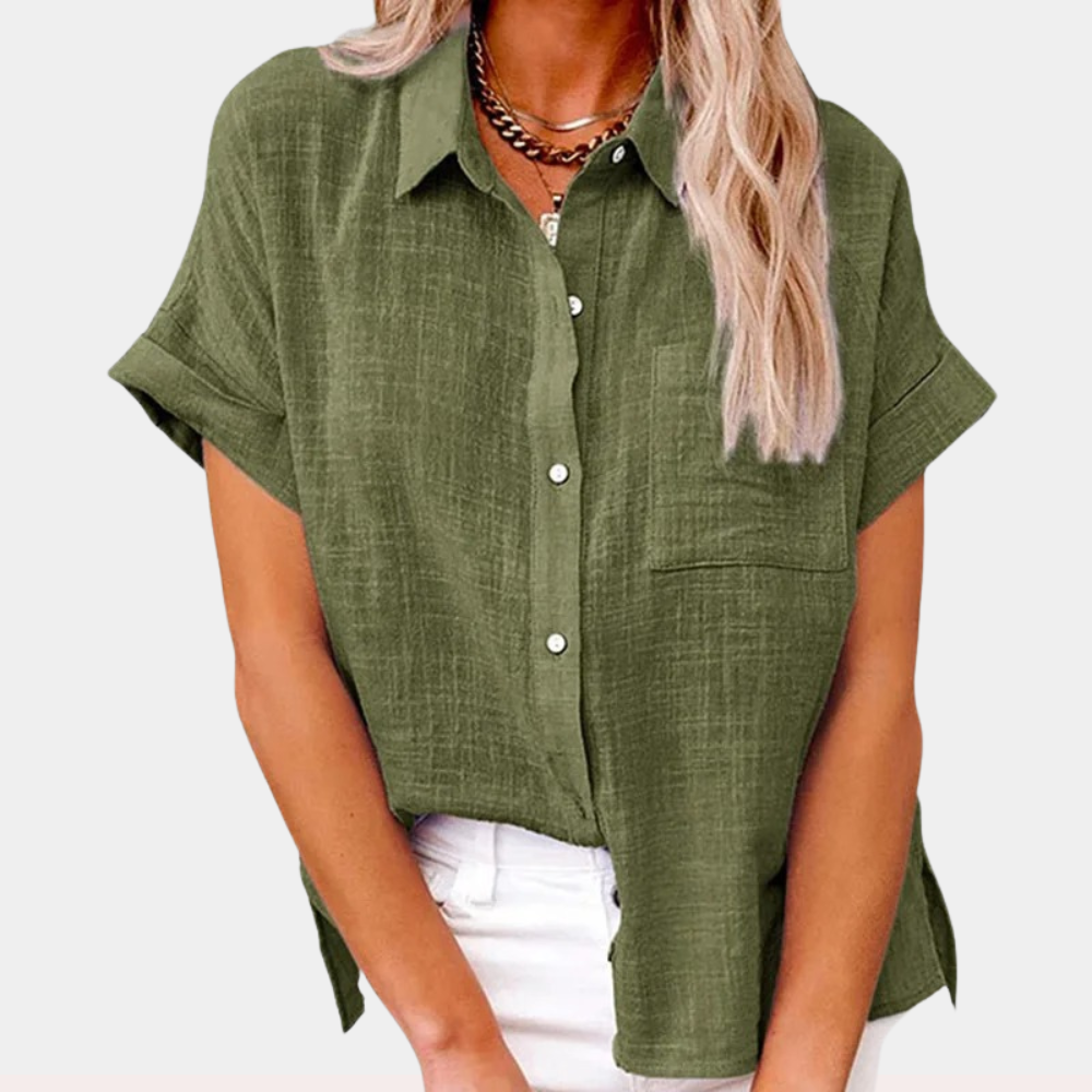 Camicia casual da donna in misto lino – maniche corte con bottoni