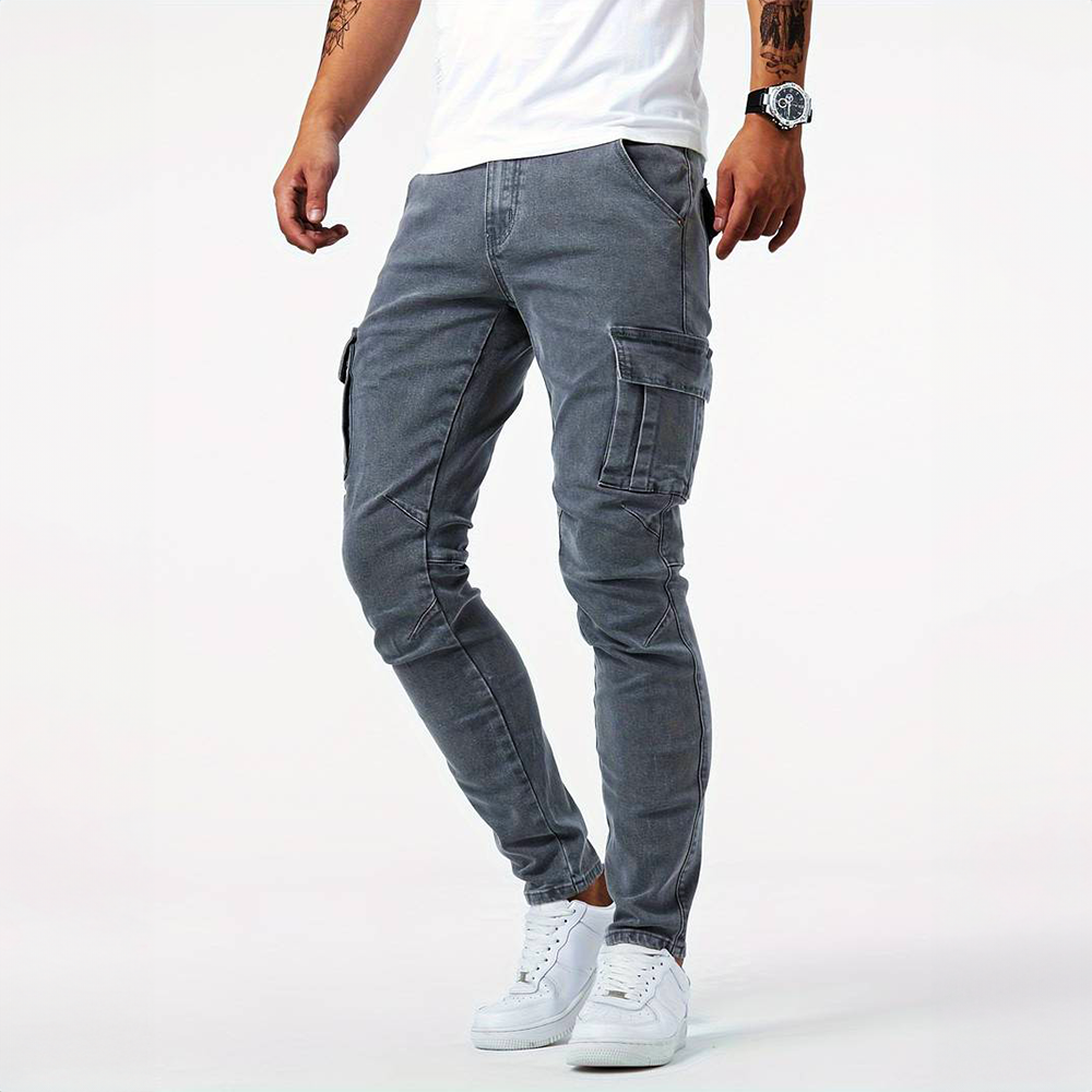 Jeans cargo elasticizzati da uomo – Pantaloni in denim casual slim fit