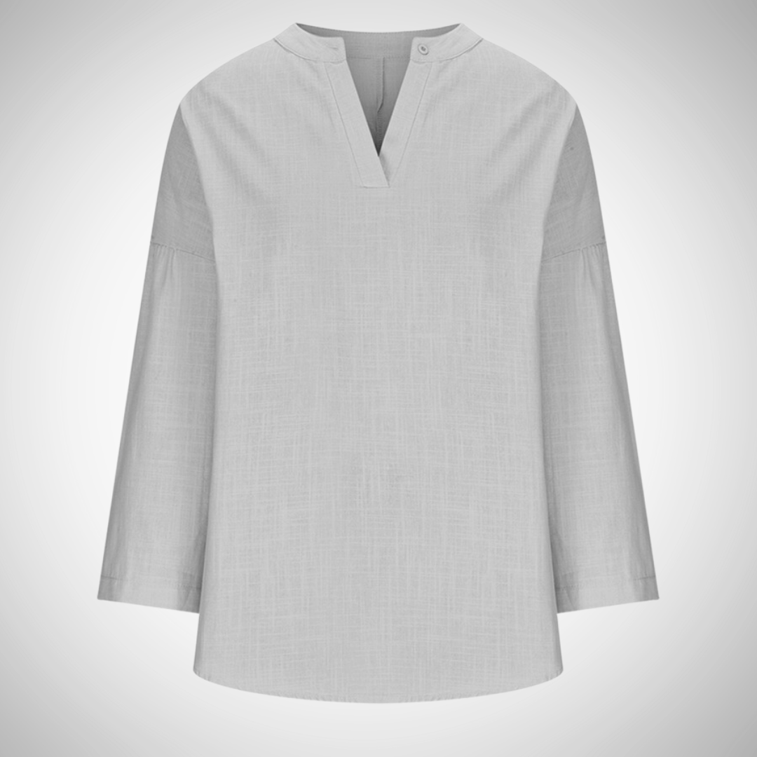 Camicia donna estiva con scollo a V – maniche lunghe arrotolabili