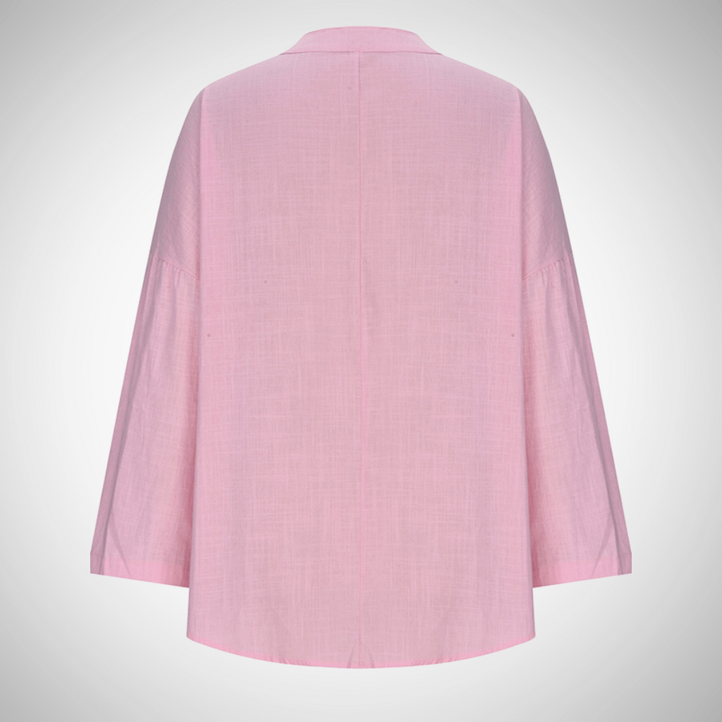 Camicia donna estiva con scollo a V – maniche lunghe arrotolabili
