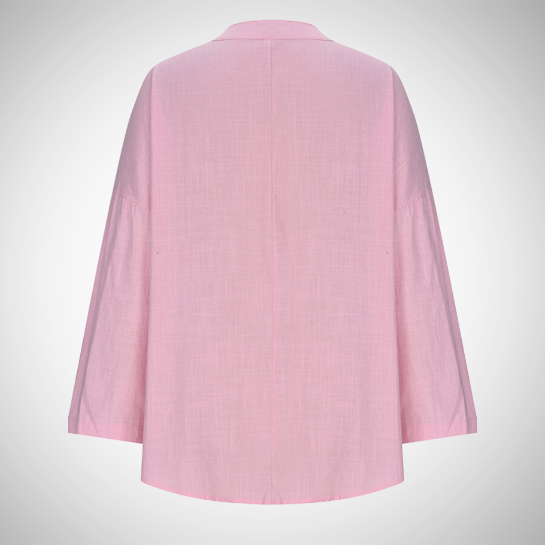 Camicia donna estiva con scollo a V – maniche lunghe arrotolabili