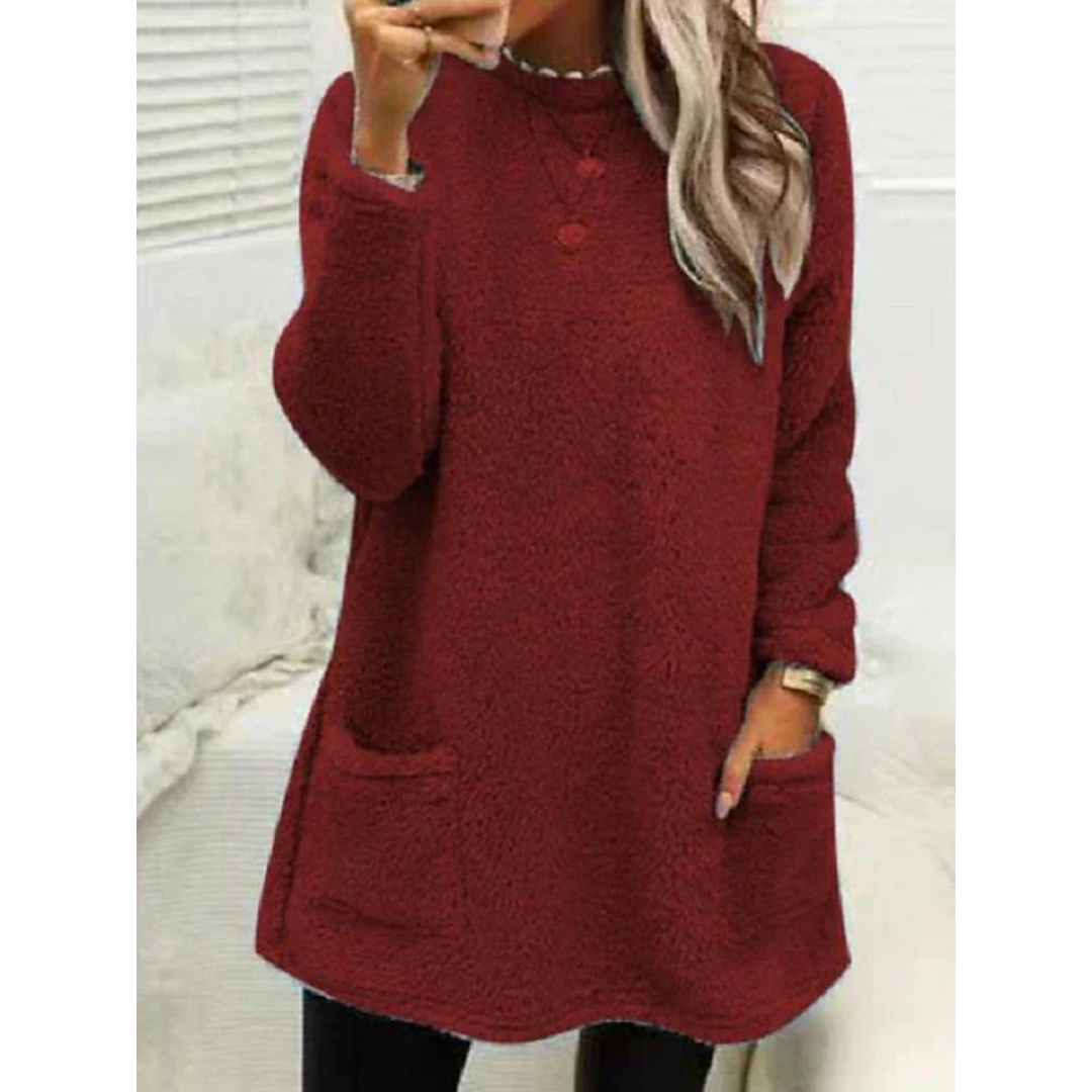 Maglione Teddy Oversize Accogliente da Donna – Maglione con Tasche alla Moda