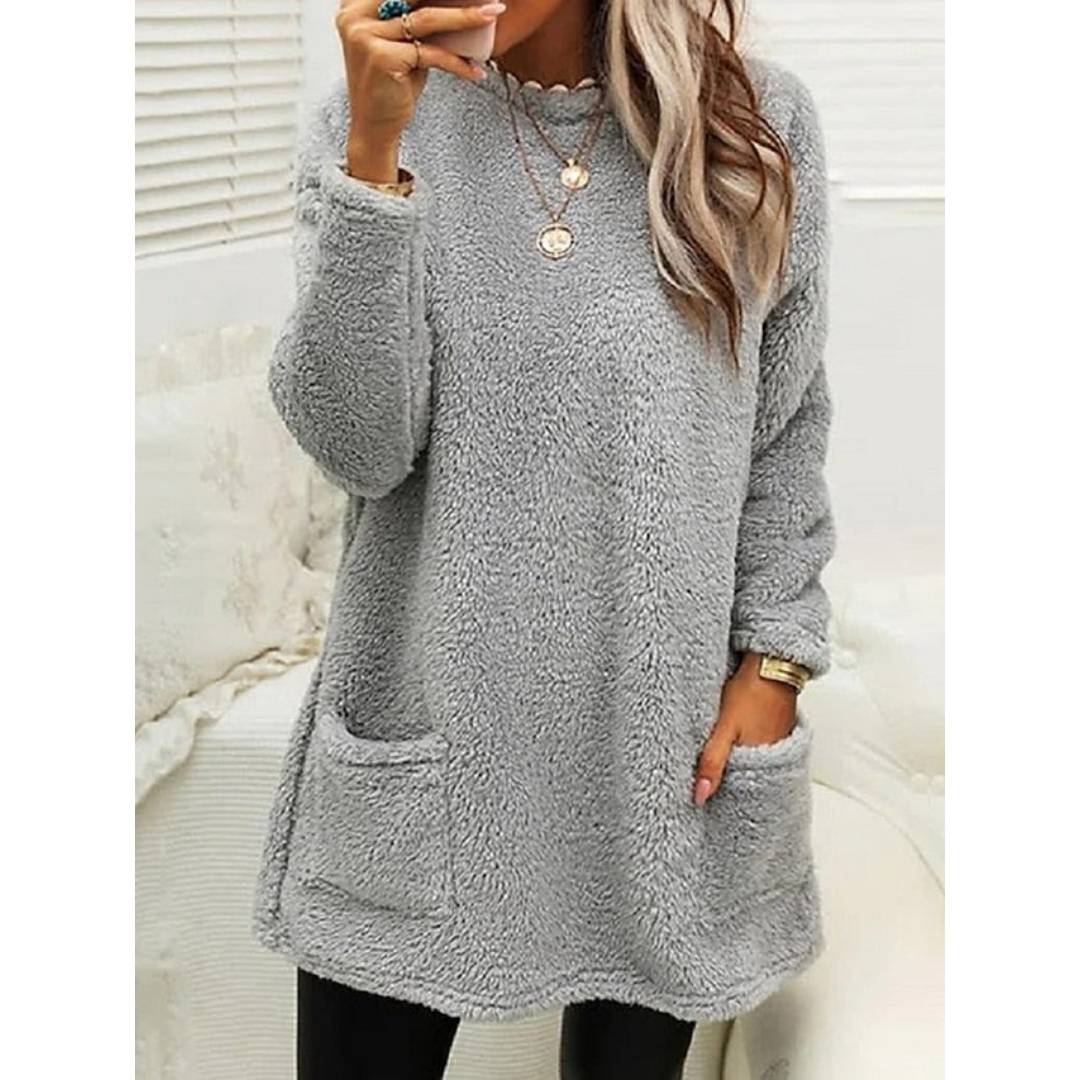 Maglione Teddy Oversize Accogliente da Donna – Maglione con Tasche alla Moda