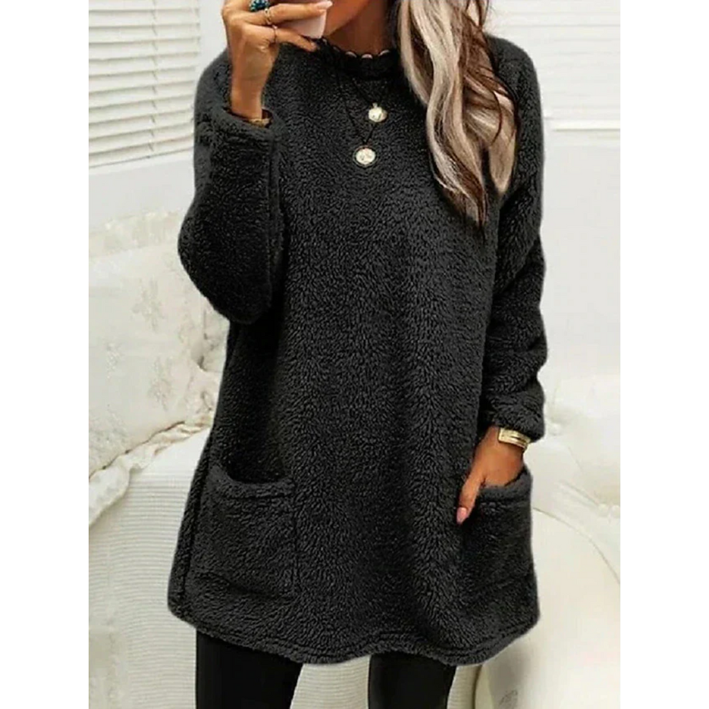 Maglione Teddy Oversize Accogliente da Donna – Maglione con Tasche alla Moda