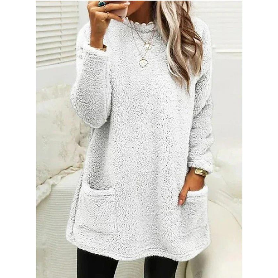 Maglione Teddy Oversize Accogliente da Donna – Maglione con Tasche alla Moda