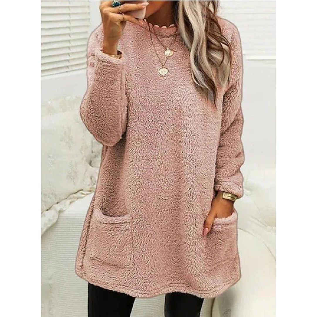 Maglione Teddy Oversize Accogliente da Donna – Maglione con Tasche alla Moda