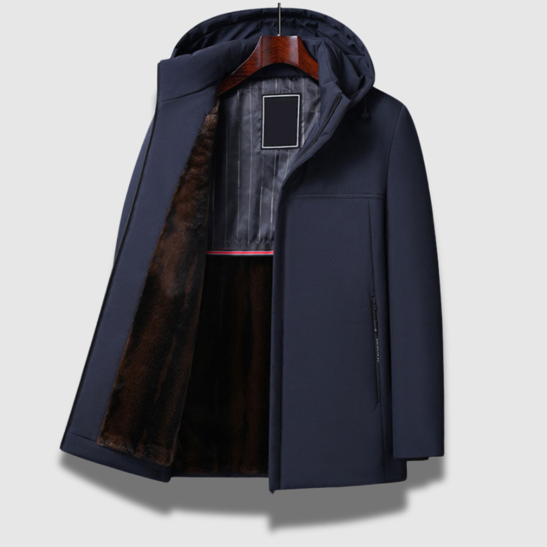 Giacca elegante da uomo con cappuccio e zip foderata in pile