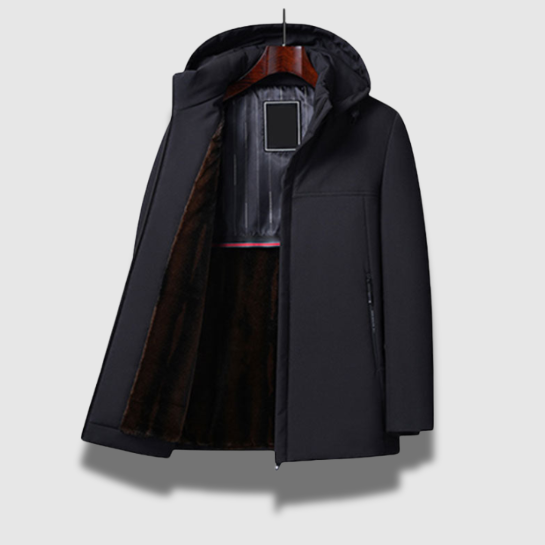 Giacca elegante da uomo con cappuccio e zip foderata in pile