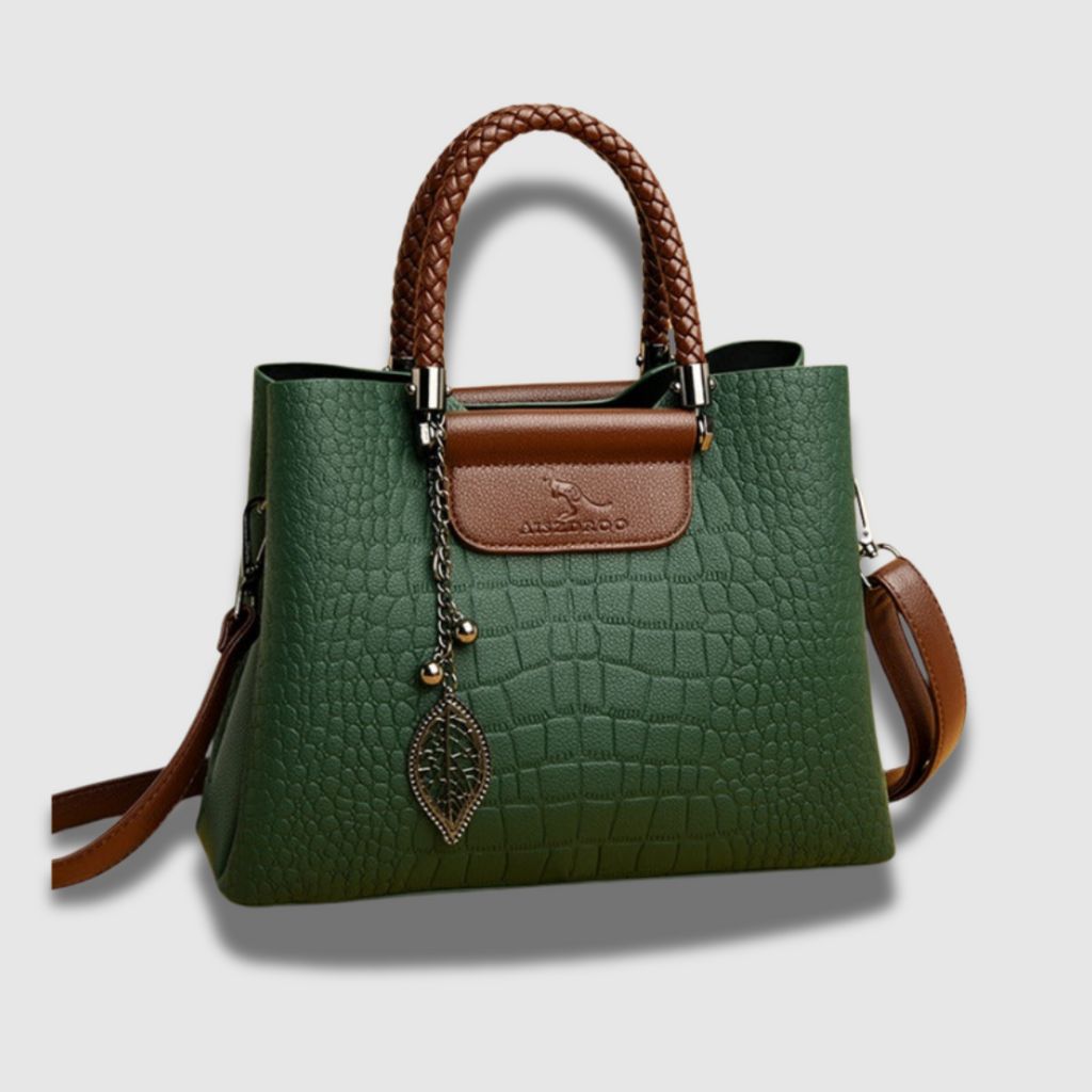 Lussuosa borsa in pelle di coccodrillo senza tempo con manico intrecciato