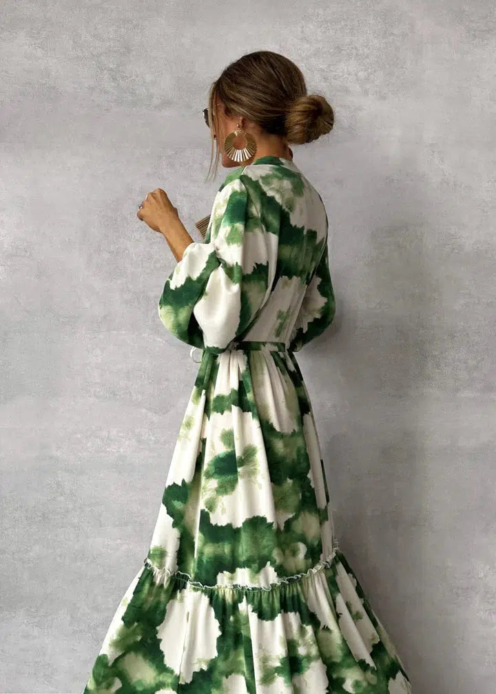 Abito lungo da donna - Manica lunga - Scollo a V - Elegante design fluido