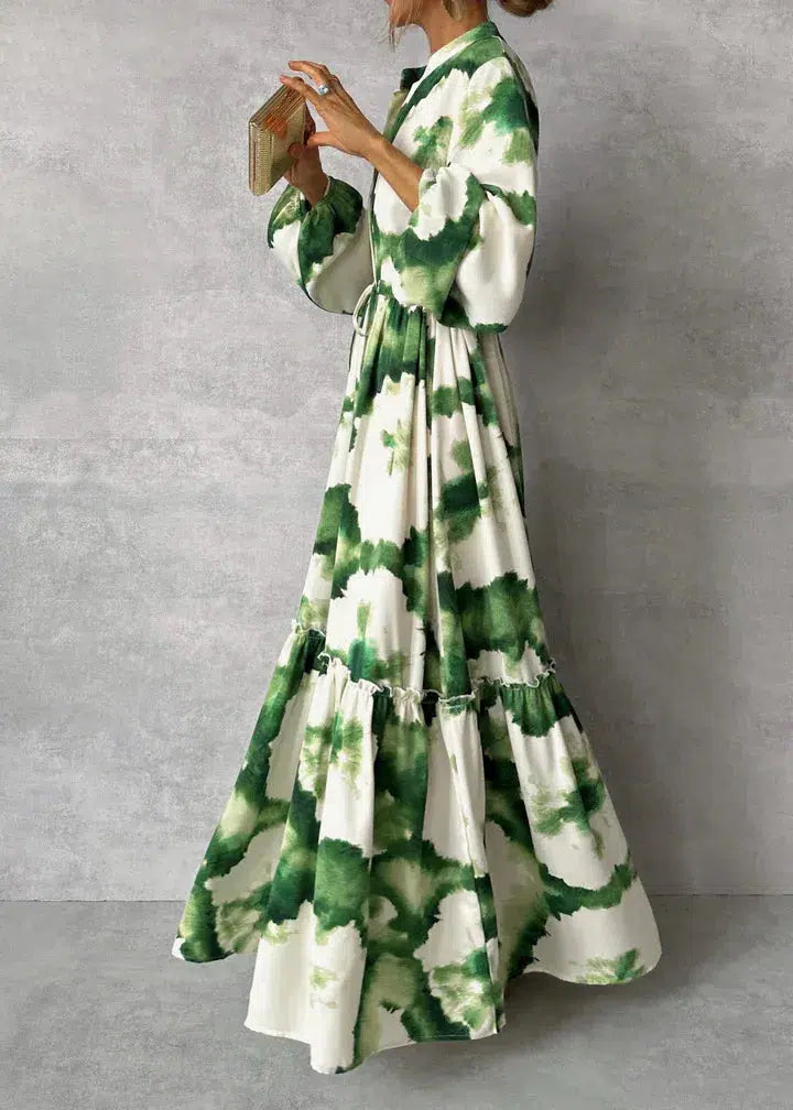 Abito lungo da donna - Manica lunga - Scollo a V - Elegante design fluido