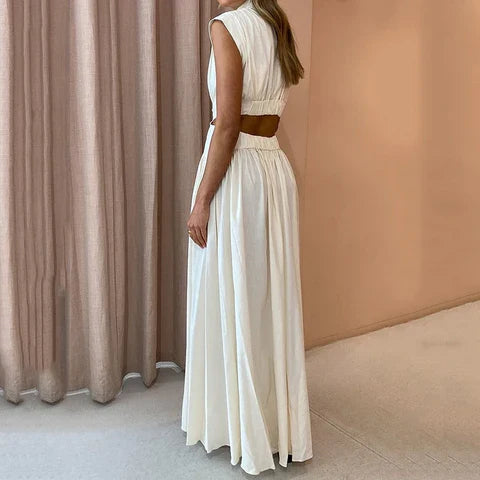 Donna Collo Alto  Plissettata Abito Maxi – Sofisticato, Classico, Elegante