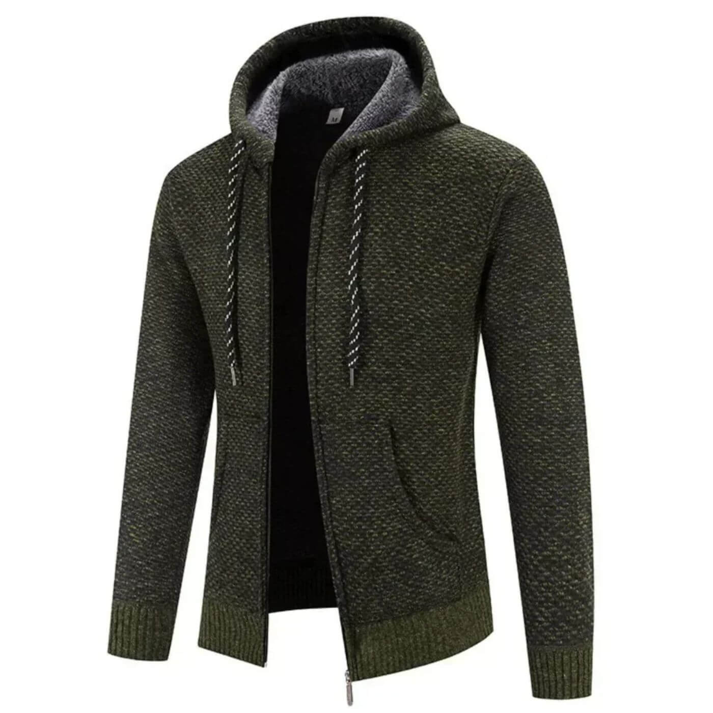 Felpa con cappuccio foderata in pile da uomo - cardigan spesso e confortevole