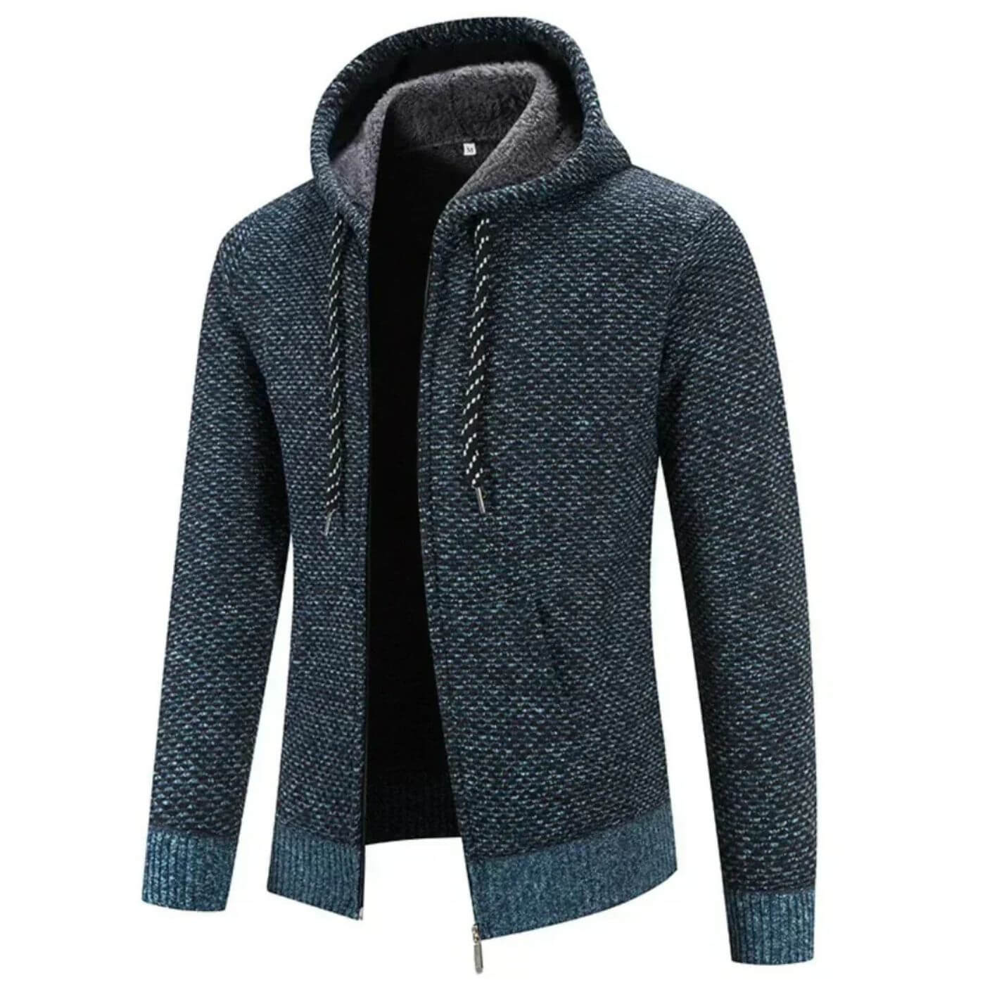 Felpa con cappuccio foderata in pile da uomo - cardigan spesso e confortevole