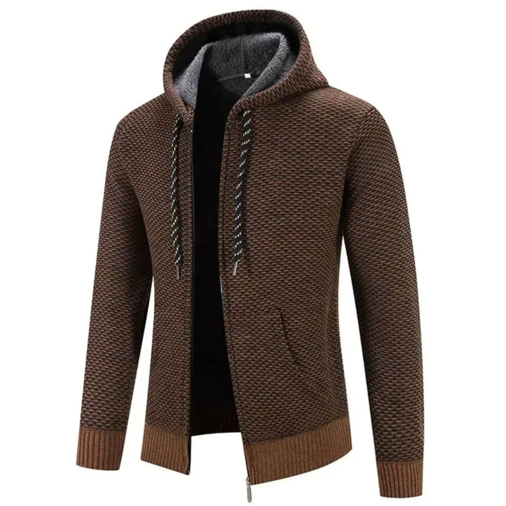 Felpa con cappuccio foderata in pile da uomo - cardigan spesso e confortevole