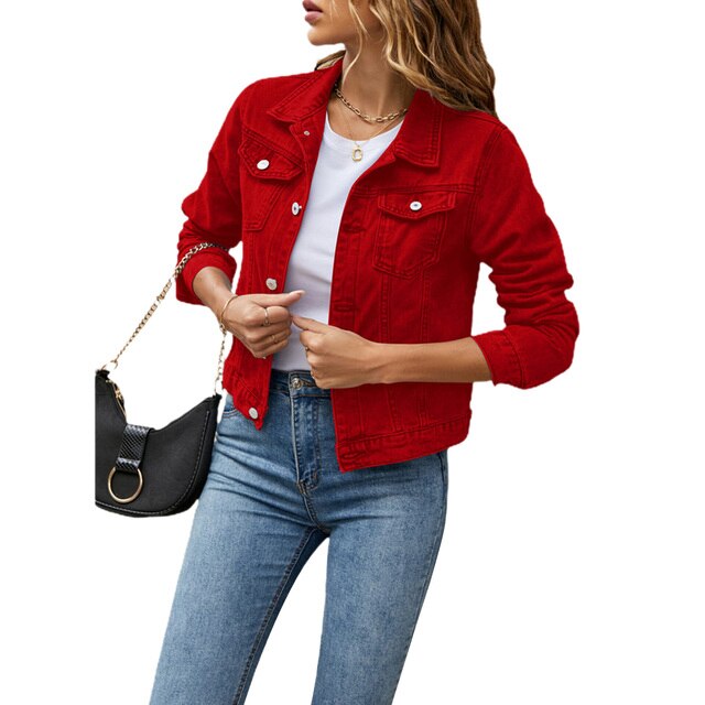 Giacca in denim corta ed elegante da donna - Cappotto casual da camionista