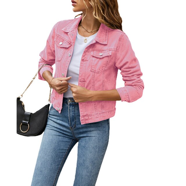 Giacca in denim corta ed elegante da donna - Cappotto casual da camionista
