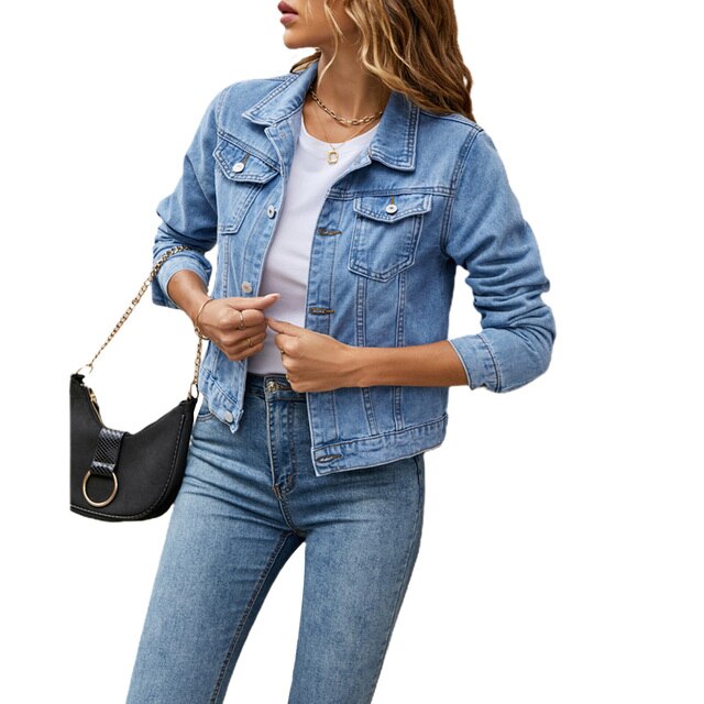 Giacca in denim corta ed elegante da donna - Cappotto casual da camionista