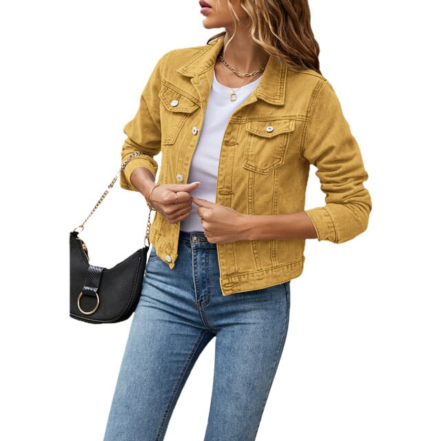 Giacca in denim corta ed elegante da donna - Cappotto casual da camionista